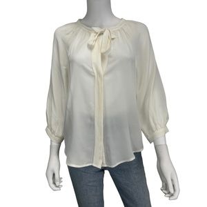 Joie Cream 100% Silk Bow Tie Button Down